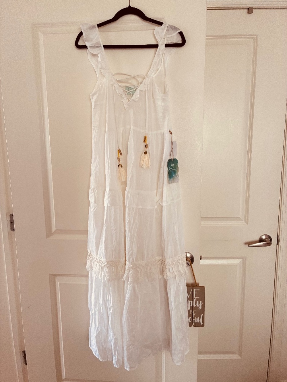 Boho white long dress size medium